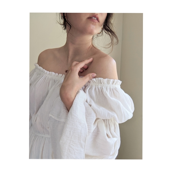 SOLD Vtg Gauze Flowy Bell Sleeve Peasant Dress L - Picture 4 of 8